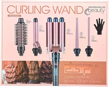 مجموعة مكواة تجعيد الشعر الاحترافية 7 في 1  DSP Professional Curl Beauty 7 in 1 hair curling wand set